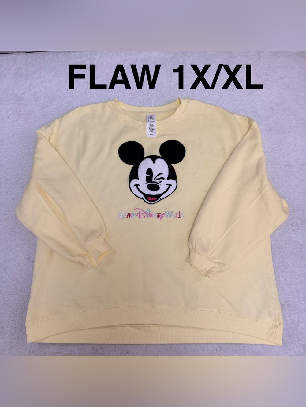WDW  Disney Embroidered Mickey Mouse Yellow Sweatshirt Crewneck Pullover 1X